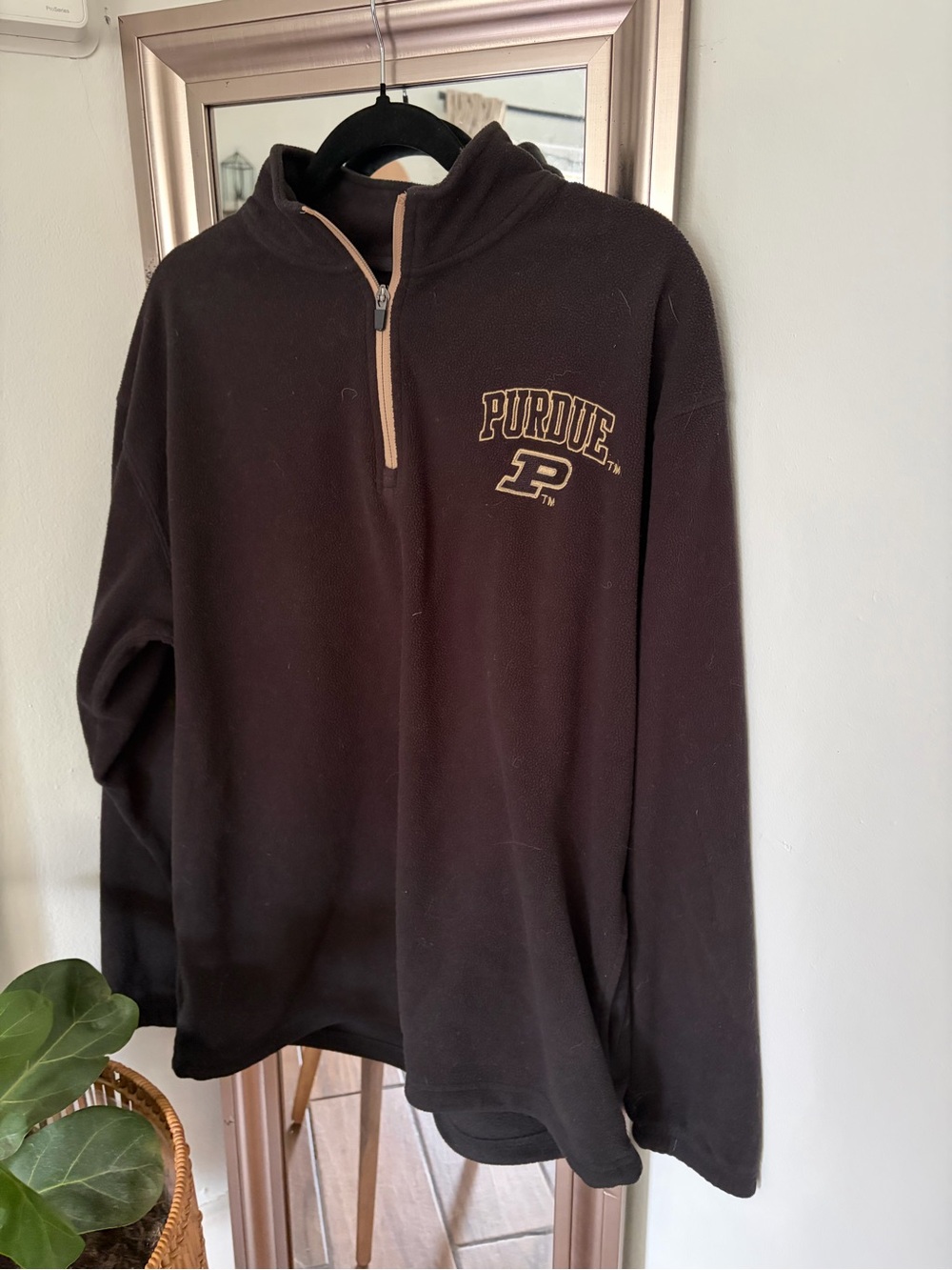 Purdue Quarter-Zip Fleece Pullover - Black/Tan